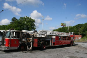 A red and white fire truck.